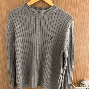 Nautica Gray Crewneck Sweater with Ribbed Knit Design